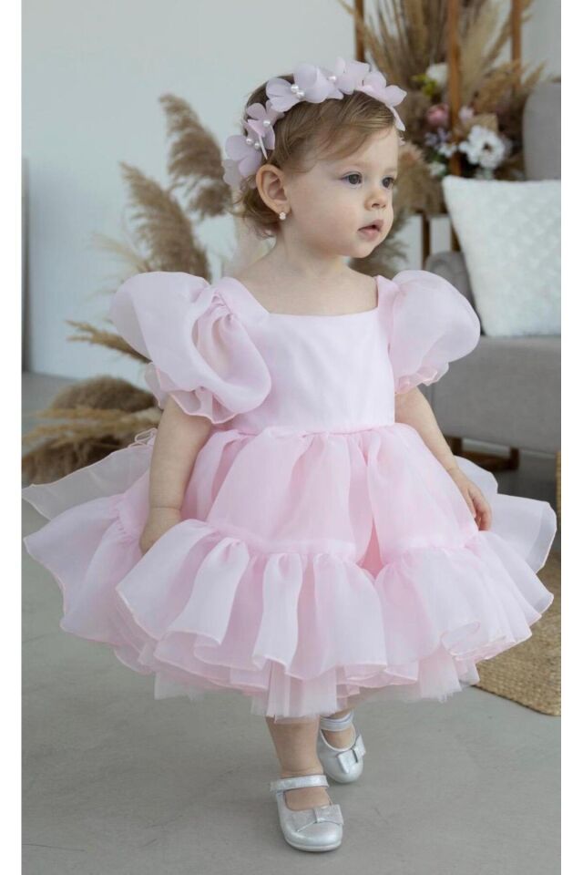 Kız Bebek Kabarık Tütü Doğum Günü Elbisesi - Pembe